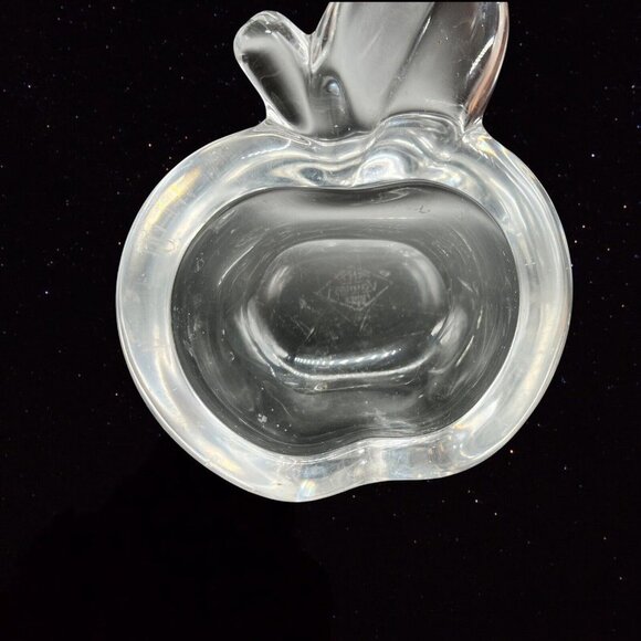 VTG Vannes Apple Peach Clear Heavy Art Glass Ashtray Trinket Dish France Bowl 5” - Picture 10 of 10